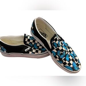 VANS Unisex Classic Slip-On Butterfly Checkerboard Worn Once EUC Men 7, W 8.5